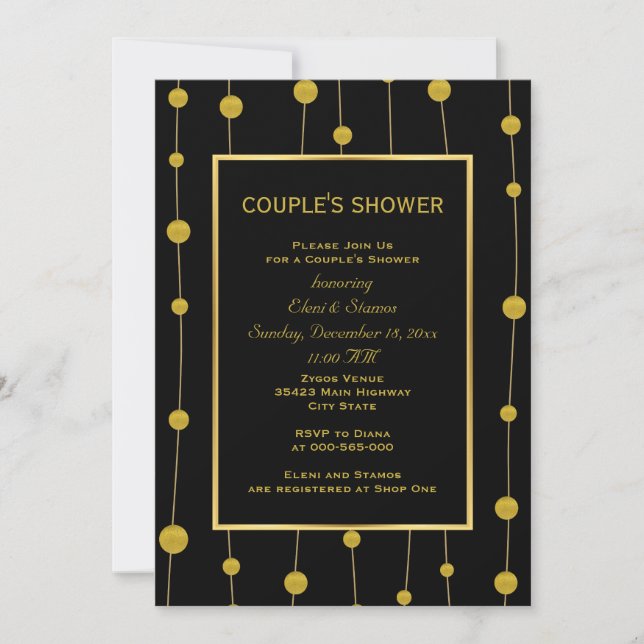 Invitation Douche de couple mariage moderne en papier doré no (Devant)