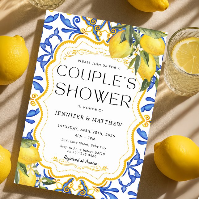 Invitation Douche de Couple Méditerranéenne au Citron d'Été É (Chic Summer Lemon Mediterranean Couples Shower Invitation)