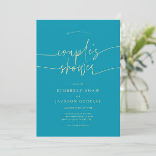 Invitation Douche de Couple Minimaliste Script Bleu Aqua