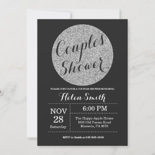 Invitation Douche de couple Paillettes Noir et Argent