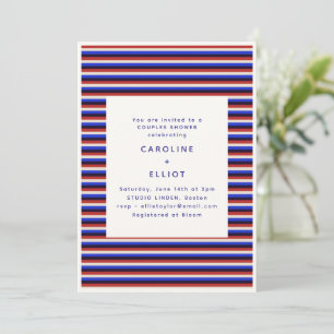 Invitation Douche de couple rayure rouge blanc bleu rétro