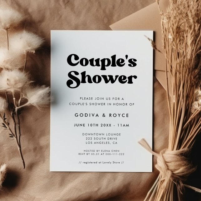 Invitation Douche de couple rétro élégant noir et blanc (Créateur téléchargé)