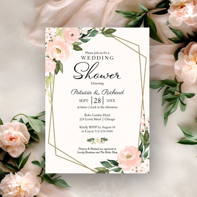 Invitation Douche de couple rose floral géométrique (Créateur téléchargé)