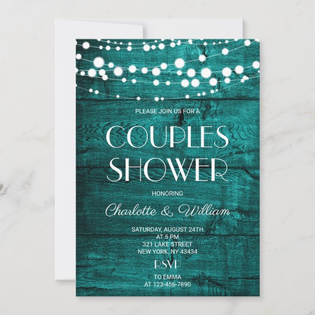 Invitation Douche de Couple Rustique Sarcelle (Devant)