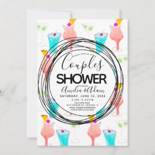 Invitation Douche de couples avec motif de cocktail aquarelle