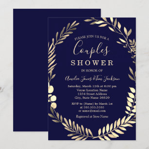 Invitation Douche de couples de guirlande d'aquarelle d'or de