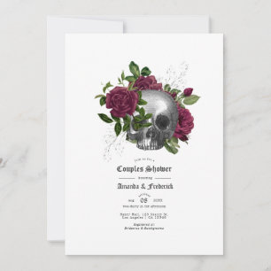 Invitation Douche de couples gothique crâne floral Bourgogne