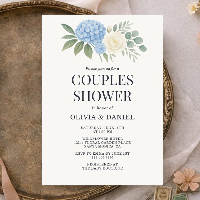 Invitation Douche de couples Hydrangea Botanique Eucalyptus (Créateur téléchargé)