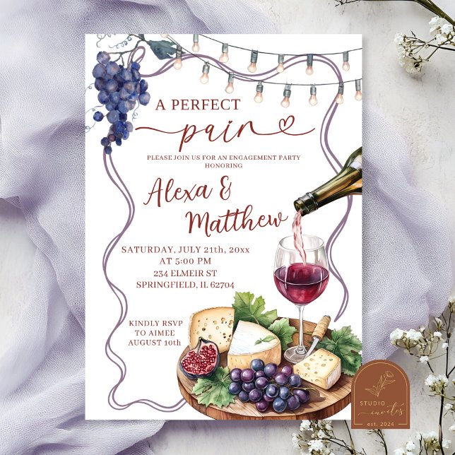 Invitation Douche de fiançailles avec vin et fromage, la pair (Créateur téléchargé)