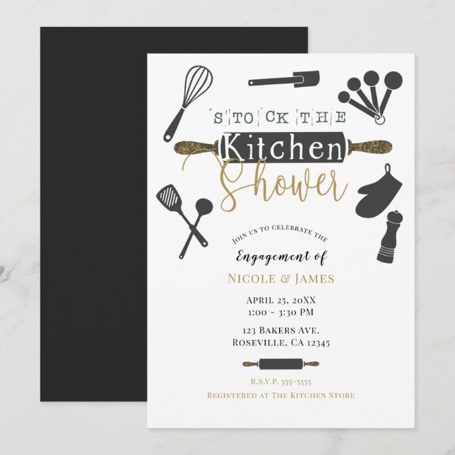 Invitation Douche de fiançailles Stock the Kitchen Moderne Mi (Devant / Derrière)