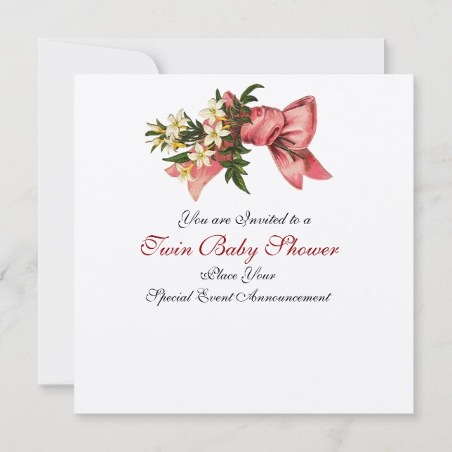 Invitation DOUCHE DE FILLE STORK TWIN BABY, champagne métalli (Devant)