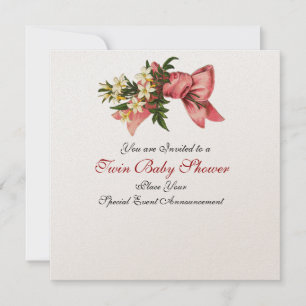 Invitation DOUCHE DE FILLE STORK TWIN BABY, champagne métalli