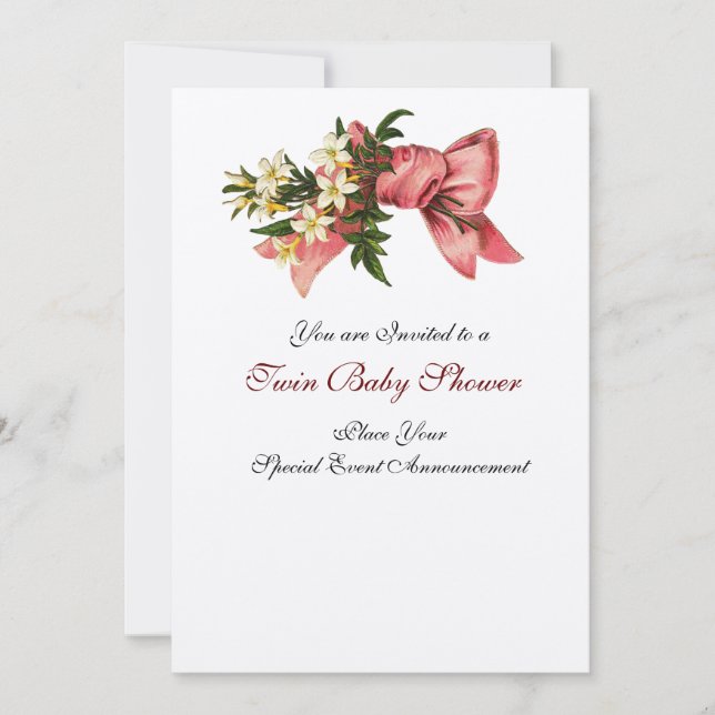 Invitation DOUCHE DE FILLE STORK TWIN BABY, champagne métalli (Devant)