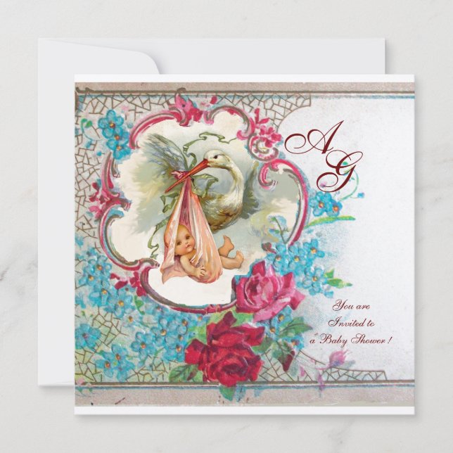 INVITATION DOUCHE DE FILLES BÉBÉ AVEC ROSES ROSES ROSES ROSES (Devant)