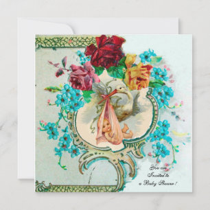 INVITATION DOUCHE DE FILLES BÉBÉ, ROSES ROSES ROSES ROSES ET