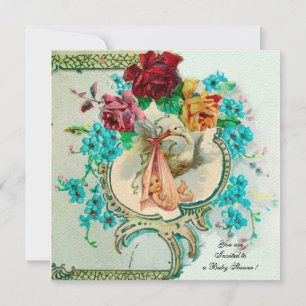 INVITATION DOUCHE DE FILLES BÉBÉ, ROSES ROSES ROSES ROSES ET