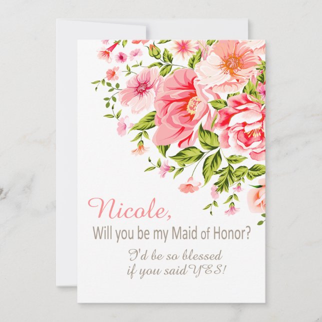 Invitation Douche de fleur serez-vous ma domestique d'honneur (Devant)