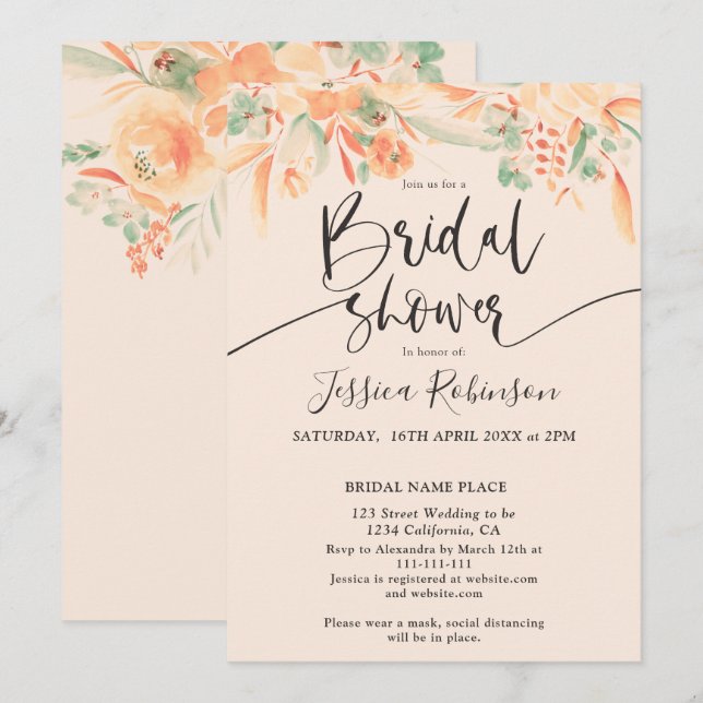 Invitation Douche de la nuptiale boho vert corail (Devant / Derrière)