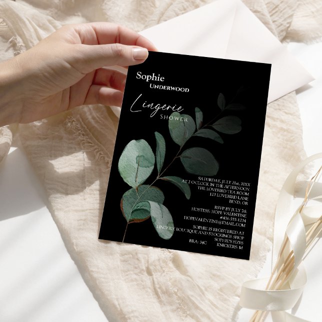 Invitation Douche de lingerie de mariage noir à verdure moder (Créateur téléchargé)
