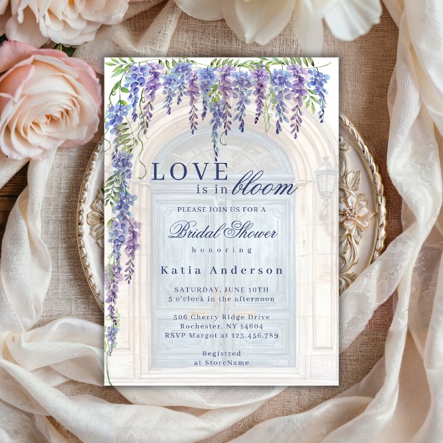 Invitation Douche de mariage à l'aquarelle florale de glycine (Créateur téléchargé)