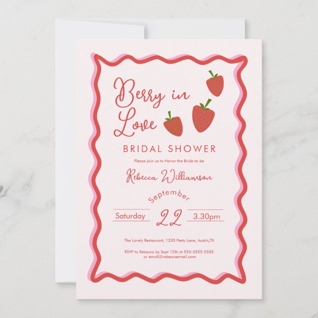 Invitation Douche de mariage amour fraise rouge sucrée (Devant)