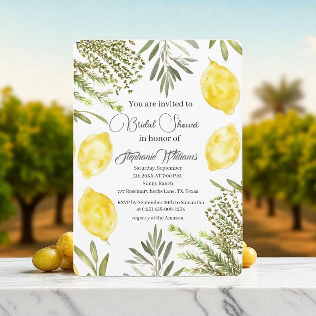 Invitation Douche de Mariage Aquarelle Citrons Herbes Botaniq (Créateur téléchargé)