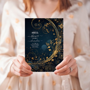 Invitation Douche de Mariage Céleste Or de Minuit Bleu