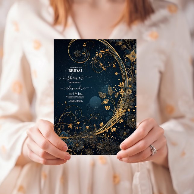 Invitation Douche de Mariage Céleste Or de Minuit Bleu (Créateur téléchargé)