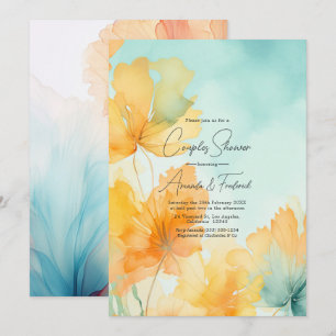 Invitation Douche de mariage couple au corail sarcelle et au