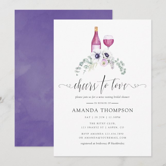 Invitation Douche de mariage Fleur Violet Poussiéreux Dégusta (Devant / Derrière)