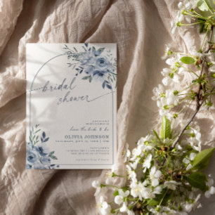 Invitation Douche de mariage florale aquarelle bleu poussiére
