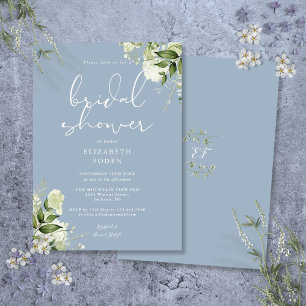 Invitation Douche de mariage florale au bleu poussiéreux verd