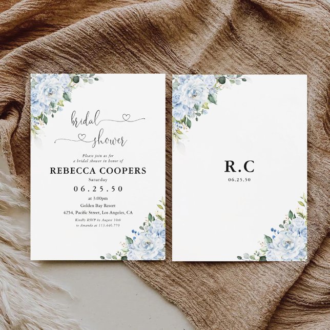 Invitation Douche de Mariage Florale Bleue Clair Romantique  (Créateur téléchargé)