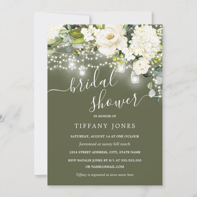 Invitation Douche de Mariage Florale Champagne Sage Rustique (Devant)