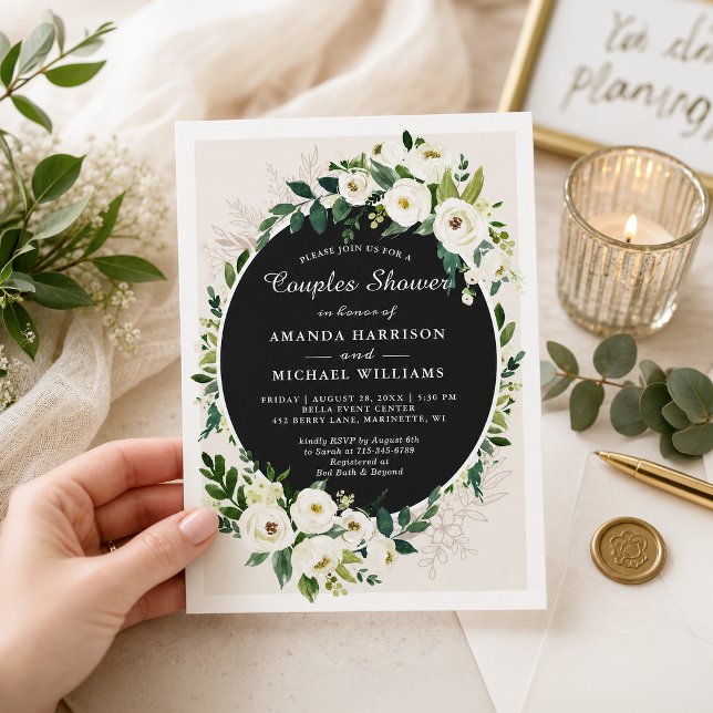 Invitation Douche de mariage pour couples aux fleurs blanches (Créateur téléchargé)