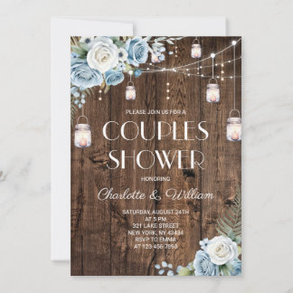 Invitation Douche de mariage rustique aux fleurs bleues navir