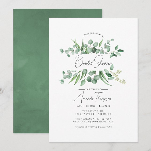 Invitation Douche de mariée à l'eucalyptus aquarelle (Devant / Derrière)