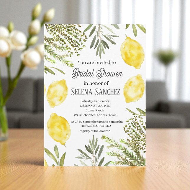 Invitation Douche de Mariée Aquarelle Herbes Botaniques Citro (Créateur téléchargé)