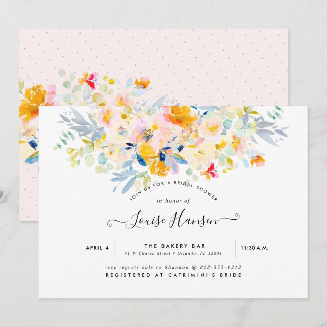 Invitation Douche de mariée, Aquarelle Midsummer Blush Cream (Devant / Derrière)