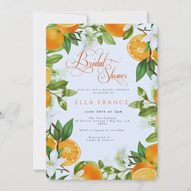 Invitation Douche de mariée aux fleurs et citrons (Devant)