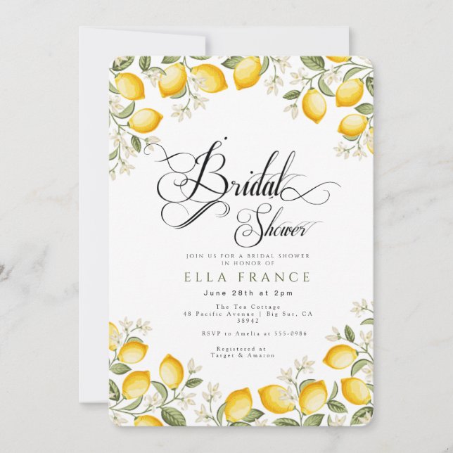 Invitation Douche de Mariée aux Fleurs et Citrons (Devant)