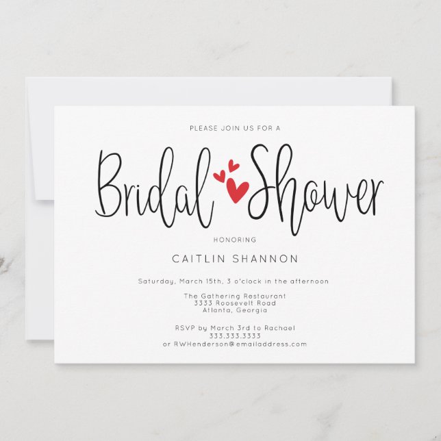 Invitation Douche de mariée coeurs rouges simples (Devant)