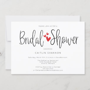 Invitation Douche de mariée coeurs rouges simples