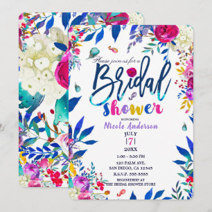Invitation Douche de Mariée Coloré Vif Fleurs Florales Audaci