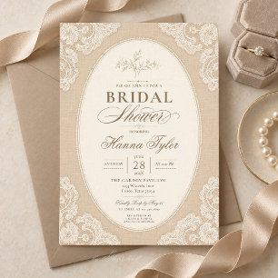 Invitation Douche de Mariée en Dentelle Beige