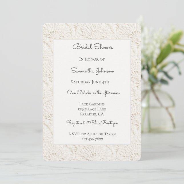 Invitation Douche de Mariée Fausse Dentelle Blanc Crème   (Debout devant)