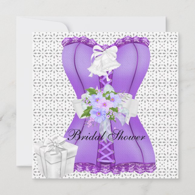 Invitation Douche de Mariée Fleur de Corset Violet Blanc (Devant)