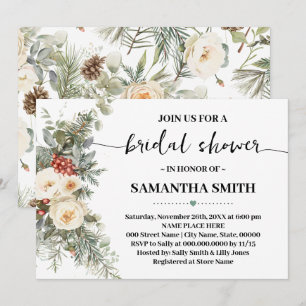 Invitation Douche de Mariée Florale Blanche d'Hiver