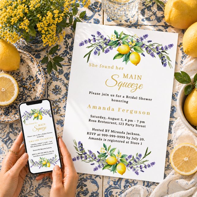 Invitation Douche de mariée floraux lavande citrons main sque (Créateur téléchargé)