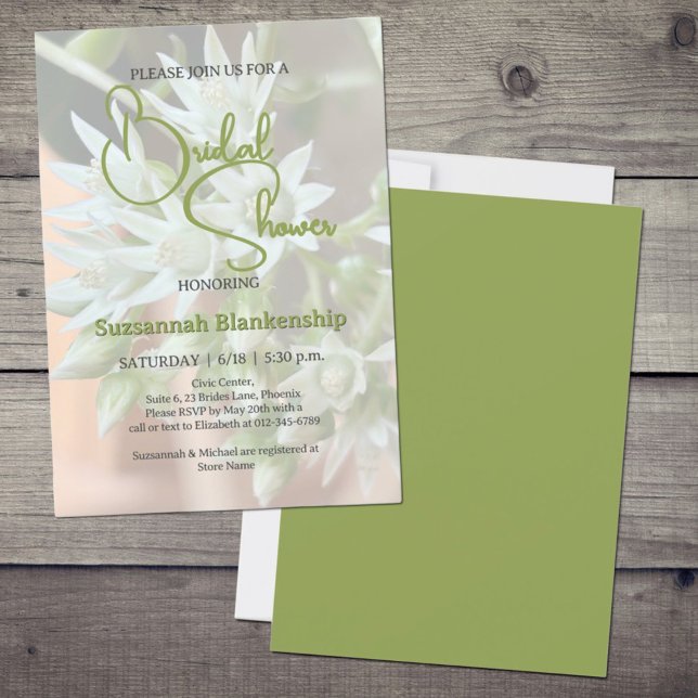 Invitation Douche de Mariée Fond Floral Subtil et Succulent (bridal shower template front and back)